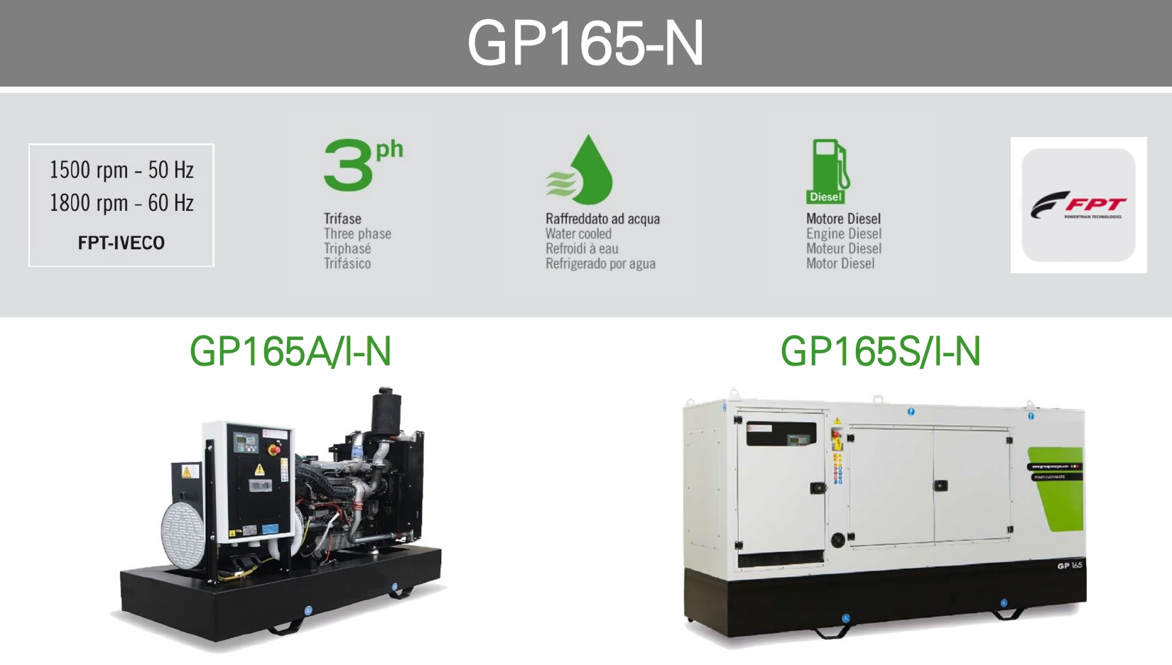 Generador Eléctrico GP165-N - Versiones