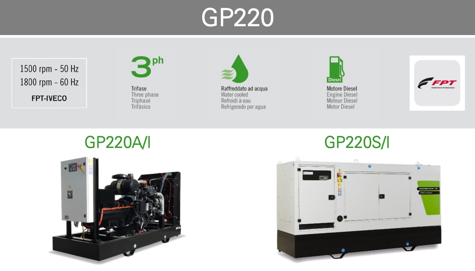 Generador Eléctrico GP220 - Versiones